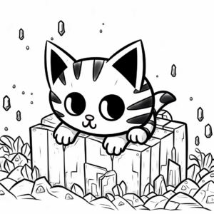 Minecraft Cat in Cave Spider-Scene Coloring Pages 4