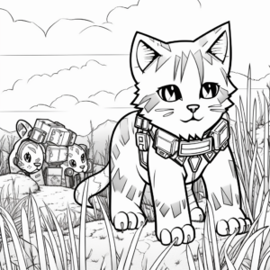 Minecraft Cats and Creepers Scene Coloring Pages 2