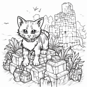 Minecraft Cats and Creepers Scene Coloring Pages 3