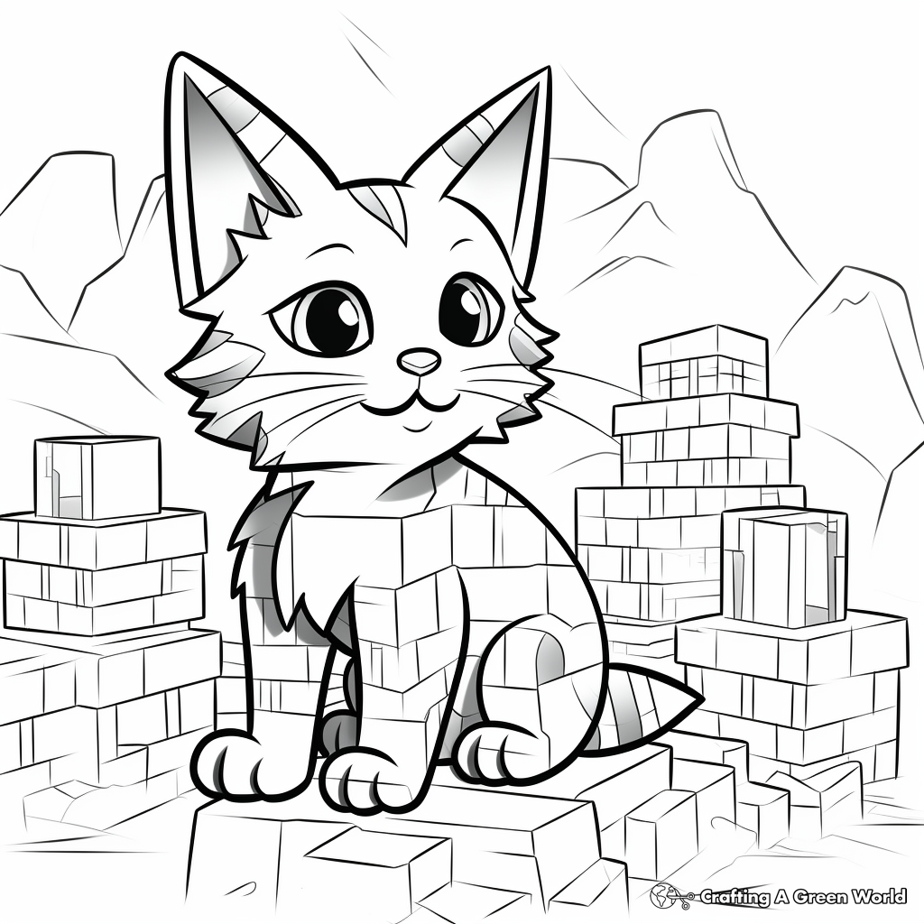 Minecraft Stray Cat Coloring Pages for Children 1