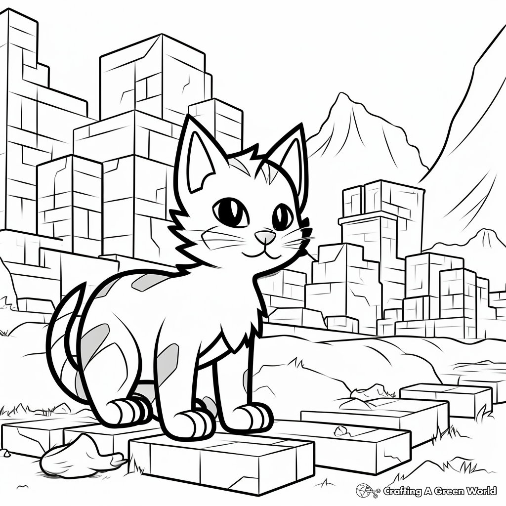 Minecraft Stray Cat Coloring Pages for Children 3