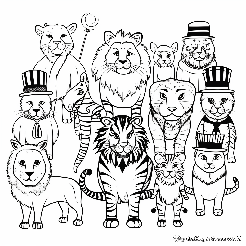 Mixed Animal Circus Parade Coloring Pages 3