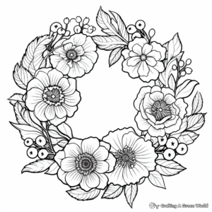 Mixed Flower Wreath Coloring Pages for Adults 4