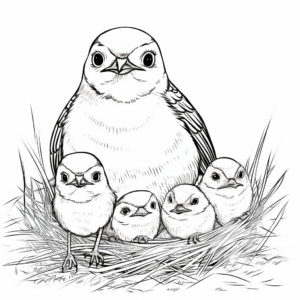 Mockingbird Family Coloring Pages: Mother, Father, and Chicks 4