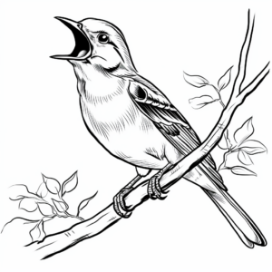 Mockingbird in Action: Birds Singing Coloring Pages 1
