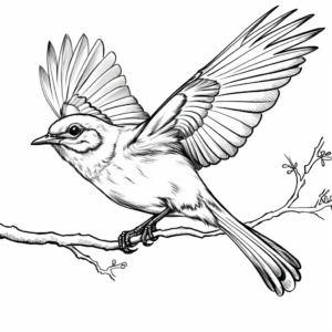 Mockingbird in Action: Birds Singing Coloring Pages 2