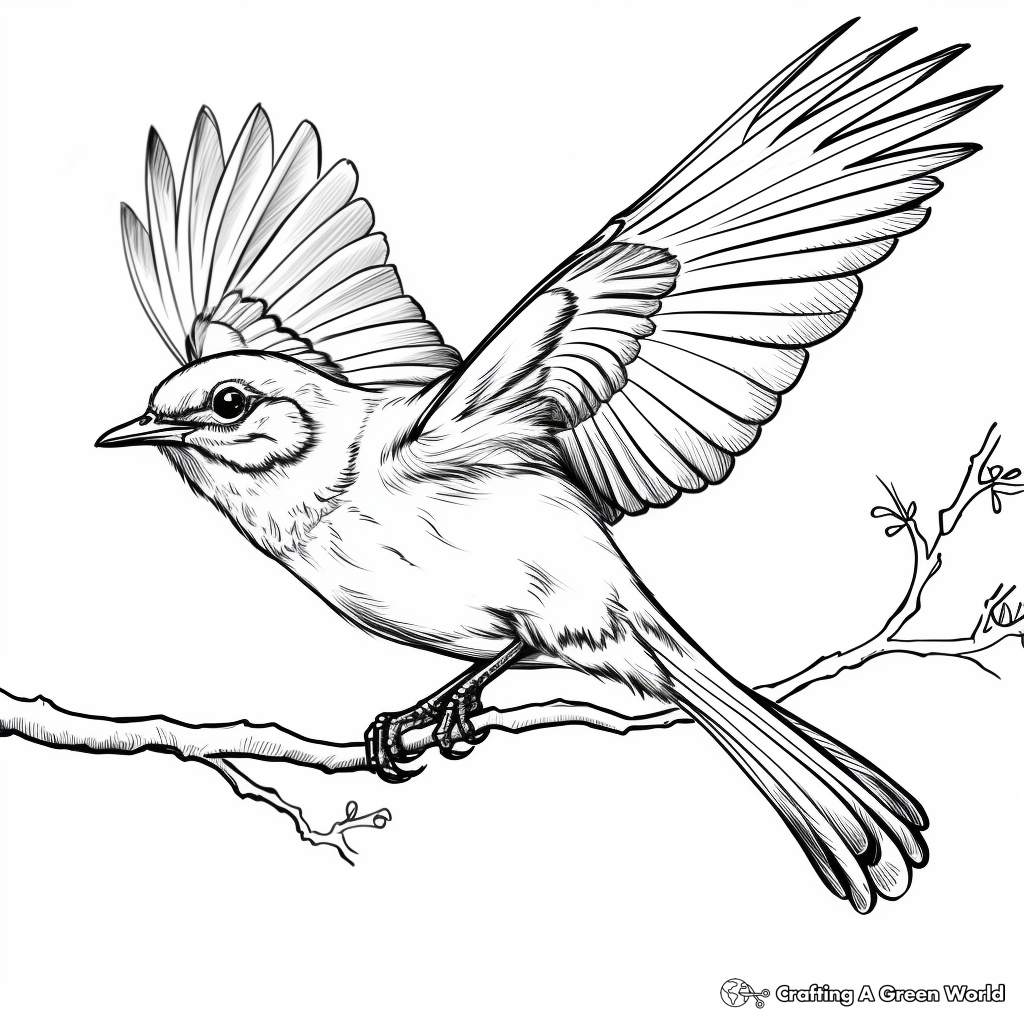 Mockingbird in Action: Birds Singing Coloring Pages 2