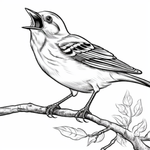 Mockingbird in Action: Birds Singing Coloring Pages 3