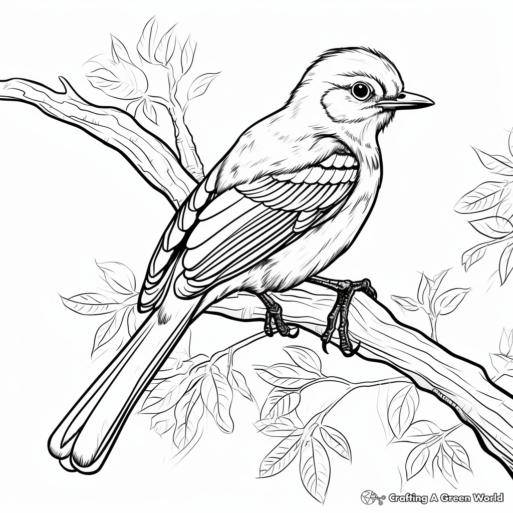 Mockingbird in the Wild: Forest-Scene Coloring Pages 1