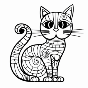 Modern Abstract Cat Coloring Pages for Adults 3