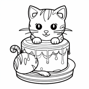 Modern Stylized Cat Cake Coloring Pages 1