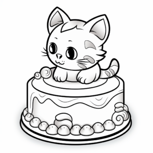 Modern Stylized Cat Cake Coloring Pages 3