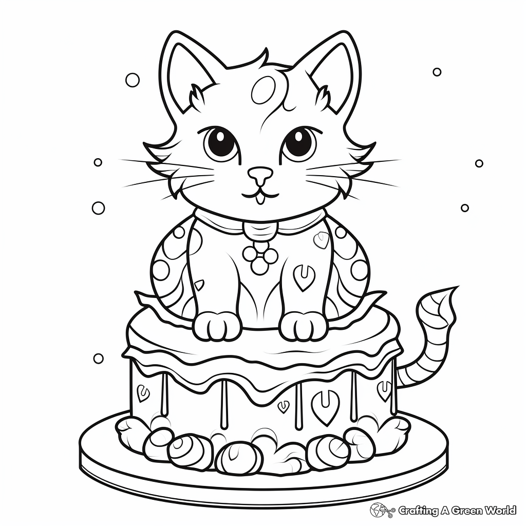 Modern Stylized Cat Cake Coloring Pages 4