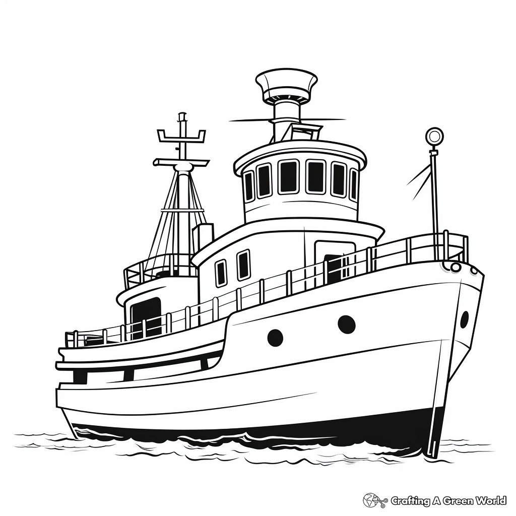 Modern Tugboat Coloring Pages 1