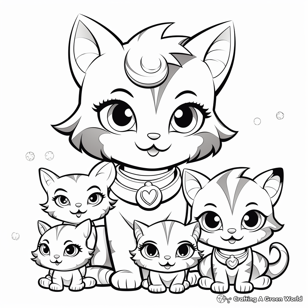 Mommy Cat and Her Kittens Coloring Page 1