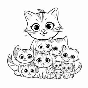 Mommy Cat and Her Kittens Coloring Page 3