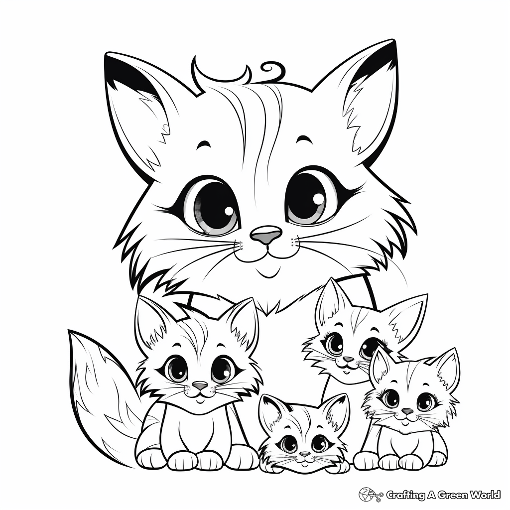 Mommy Cat and Her Kittens Coloring Page 4