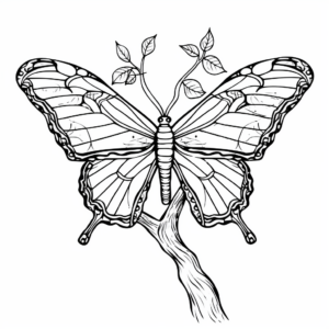 Monarch Butterfly and Tree Branch Coloring Pages 1