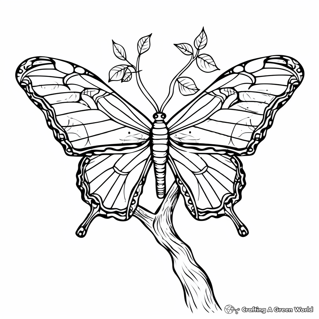 Monarch Butterfly and Tree Branch Coloring Pages 1