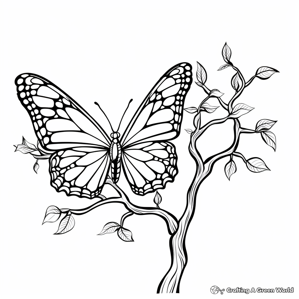 Monarch Butterfly and Tree Branch Coloring Pages 3