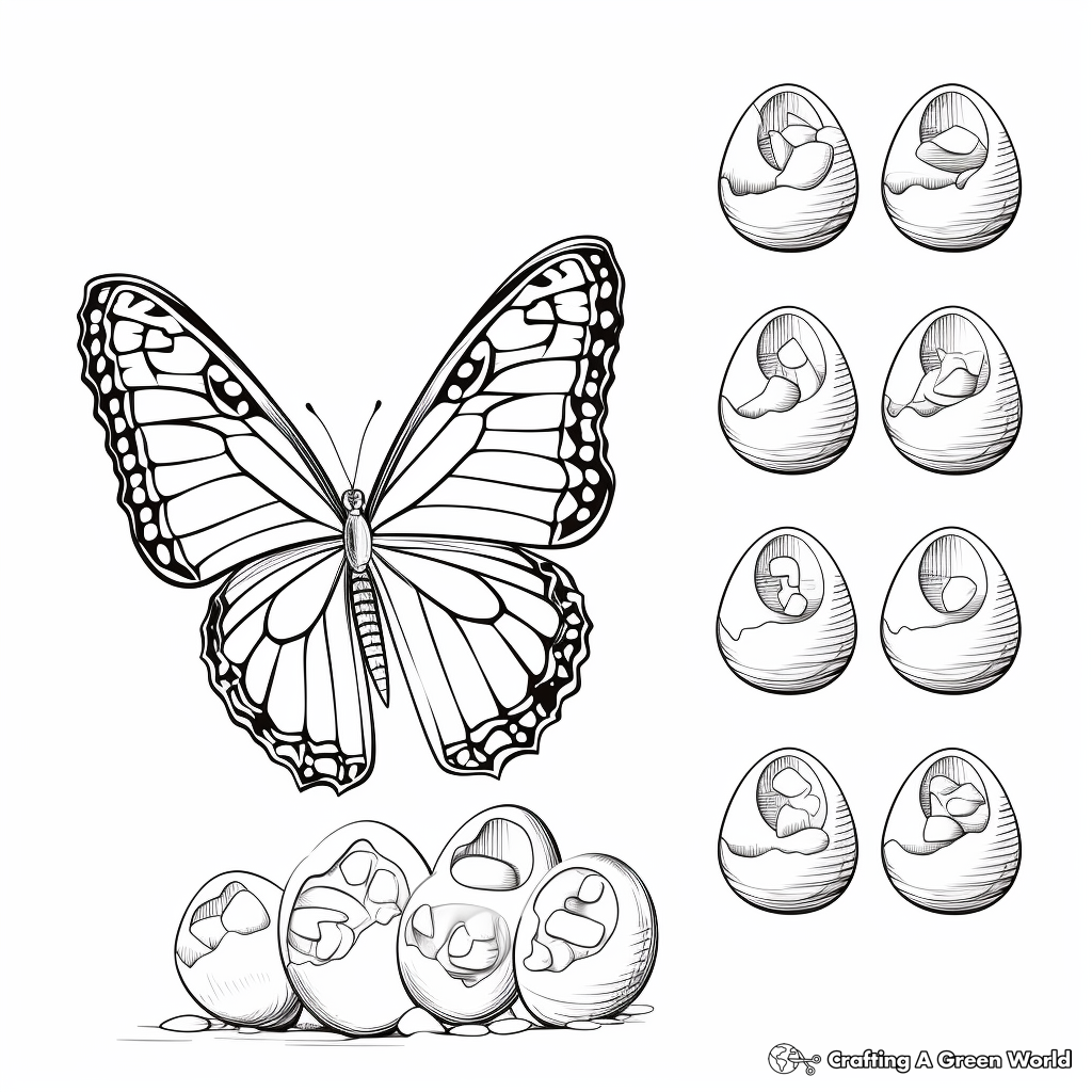 Monarch butterfly Life Cycle: Egg to Adult Coloring Pages 2