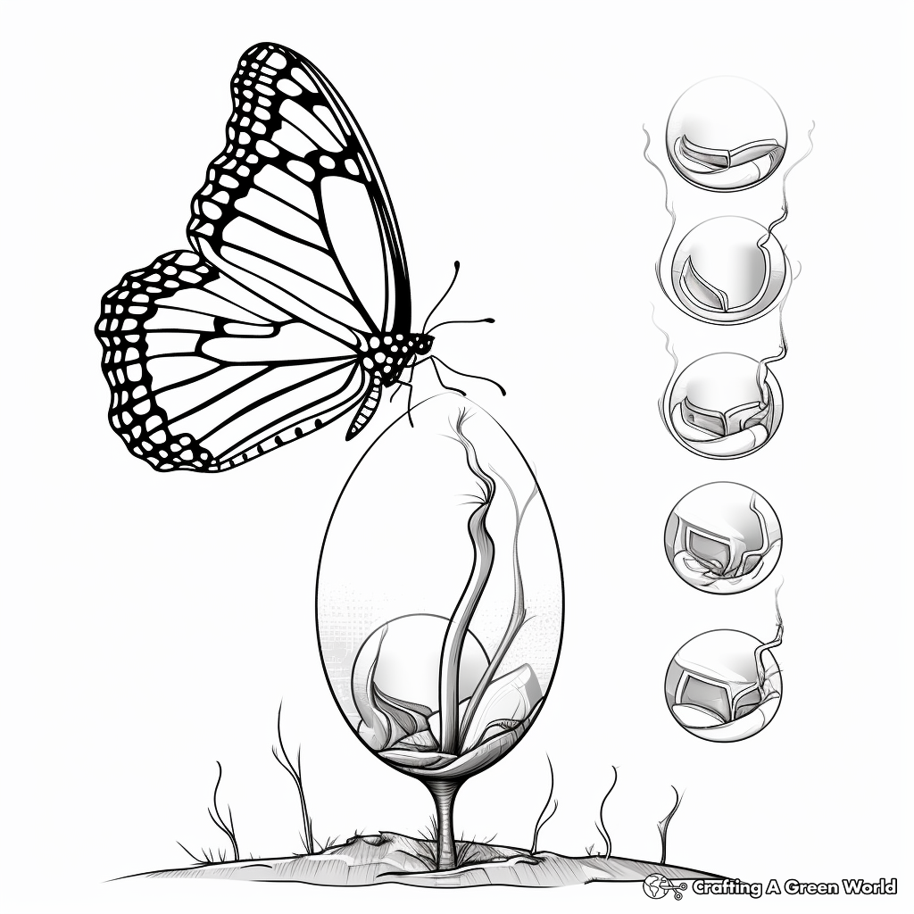 Monarch butterfly Life Cycle: Egg to Adult Coloring Pages 3