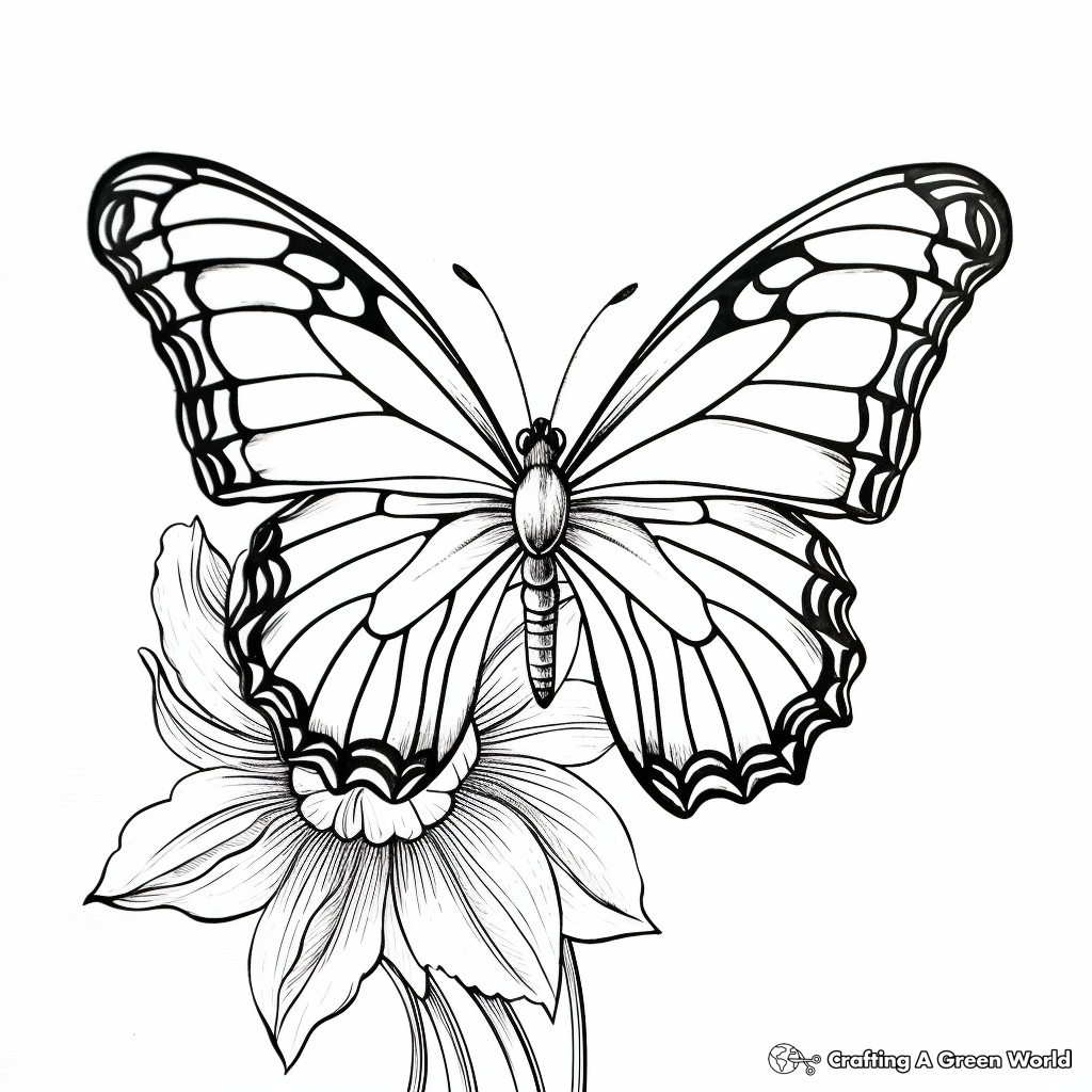 Monarch on Zinnia Coloring Pages: Nature Scene 2