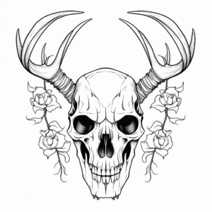 Monochrome Deer Skull Coloring Pages for Adults 1