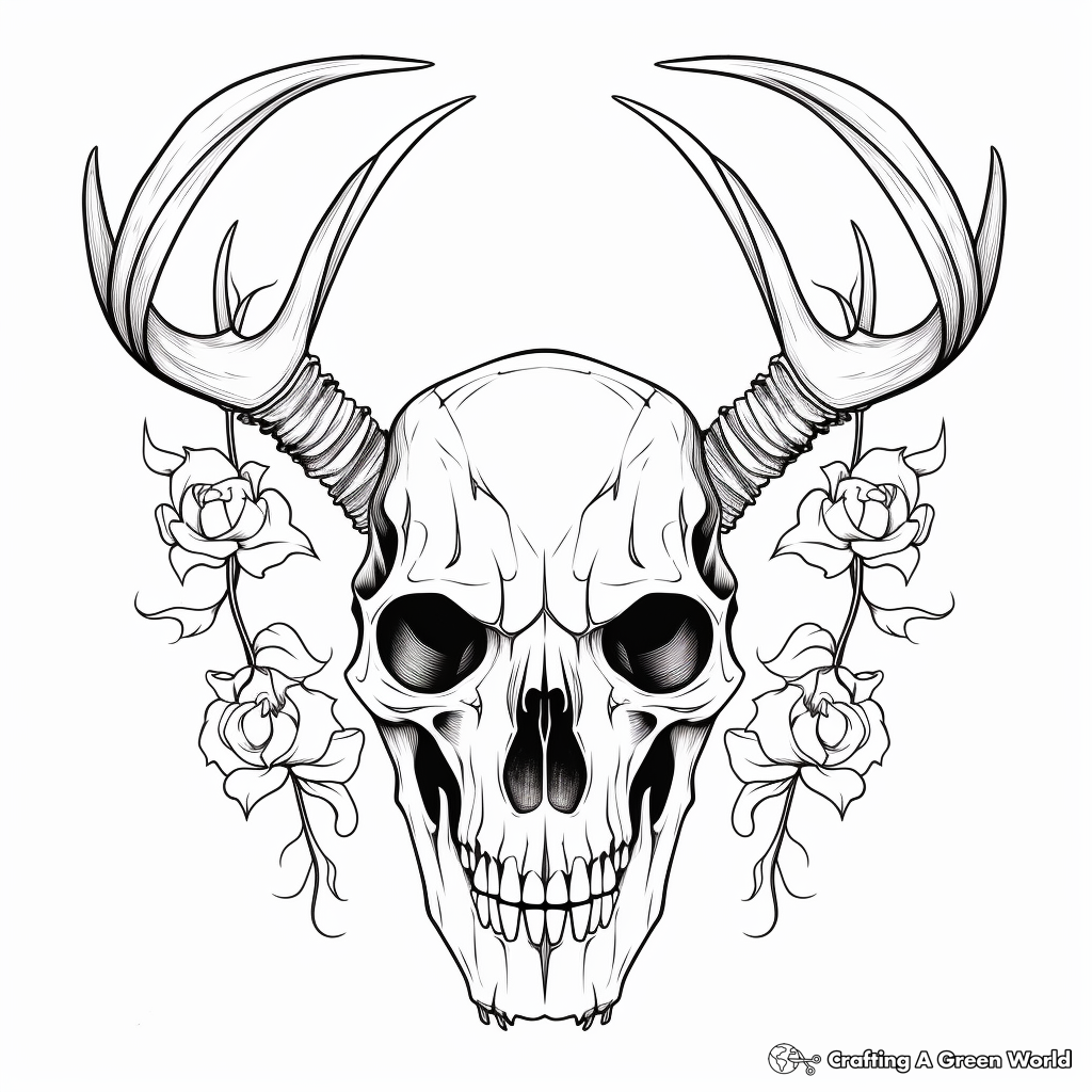 Monochrome Deer Skull Coloring Pages for Adults 1