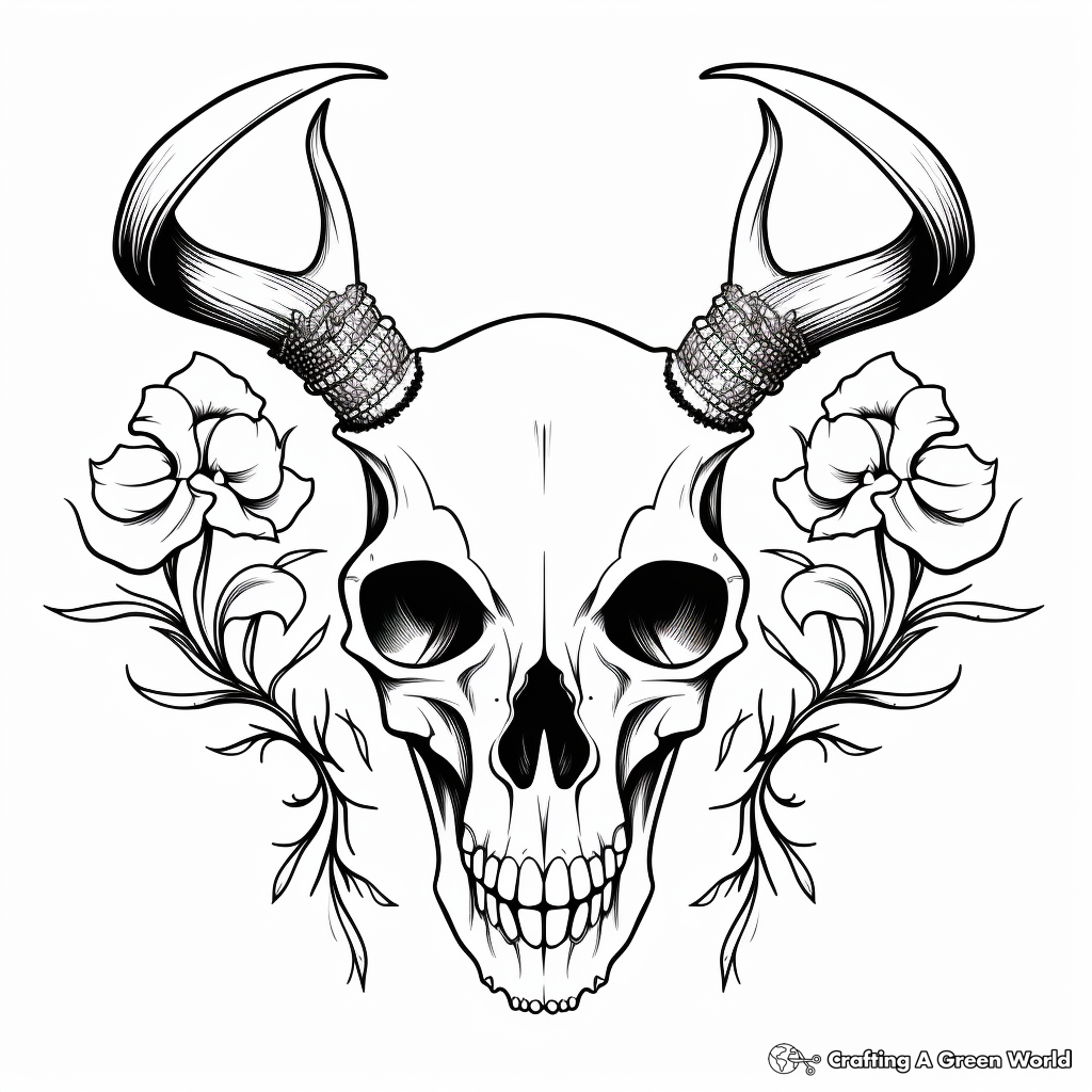Monochrome Deer Skull Coloring Pages for Adults 2