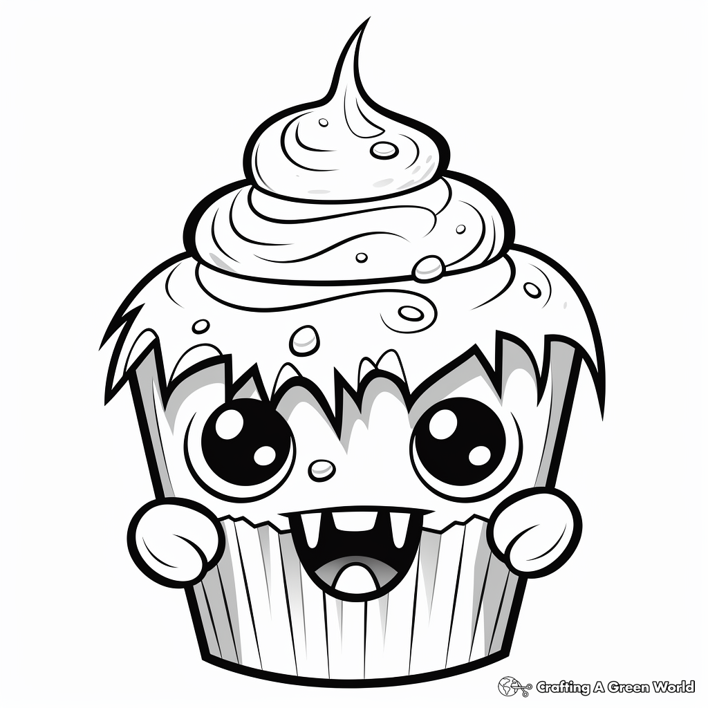Monster Cupcake Coloring Pages for Halloween 3