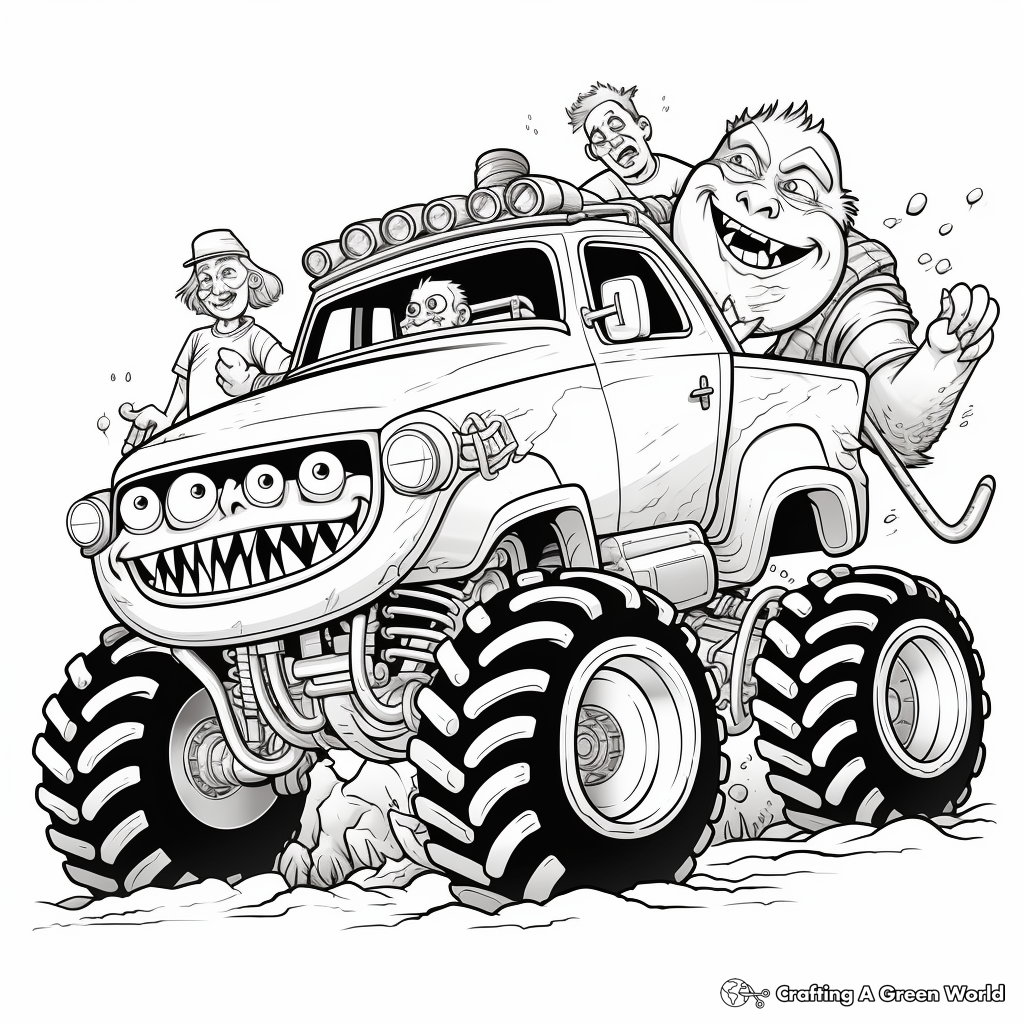 Monster Truck Family Coloring Pages: Big Daddy, Momma, and Mini 1