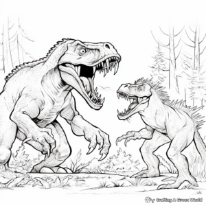 Monstrous T Rex Fighting Spinosaurus Coloring Pages 1