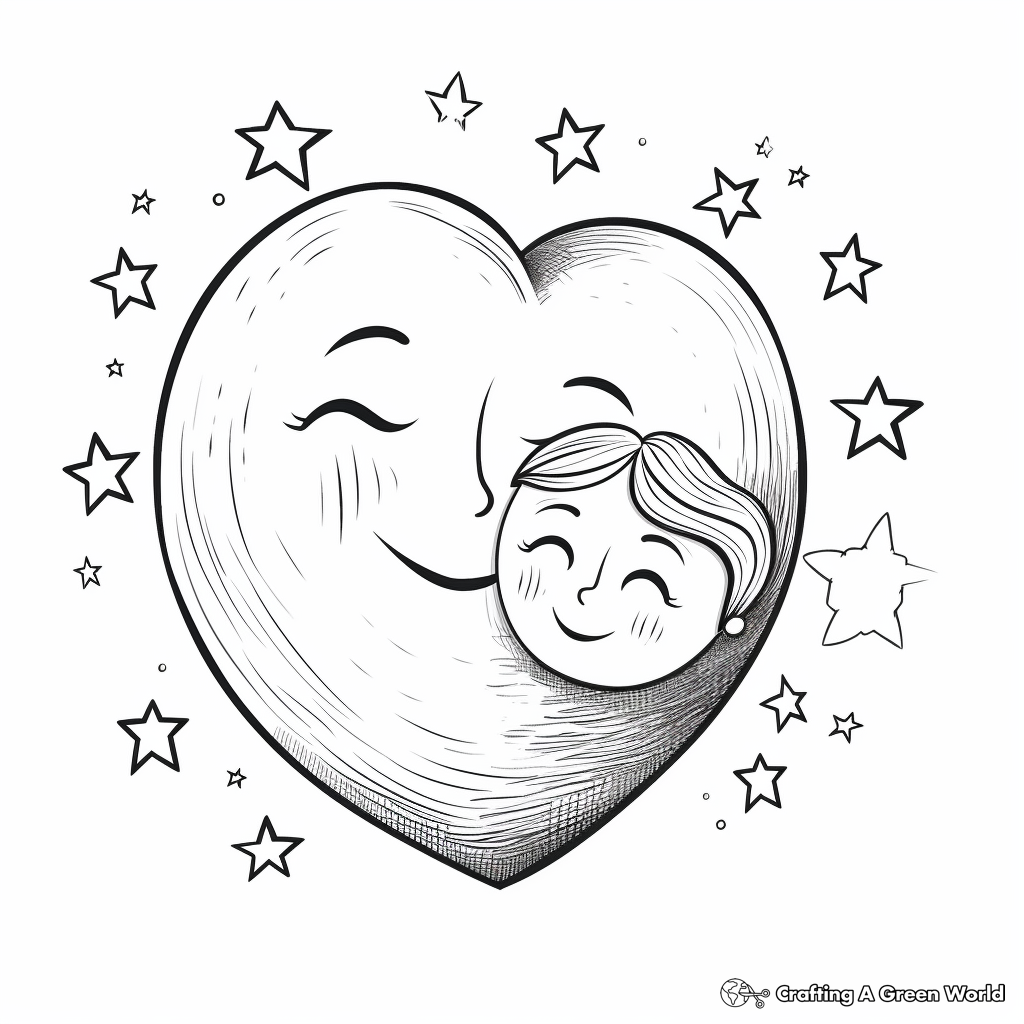 Moon and Stars 'I Love You' Coloring Pages 2