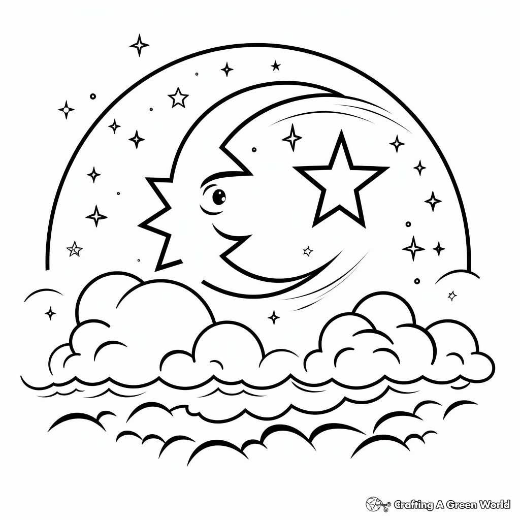 Moon and Stars Nighttime Coloring Sheets 1