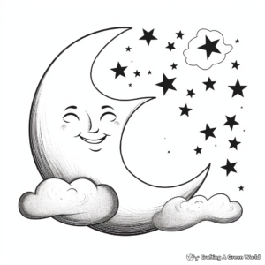 Moon and Stars Nighttime Coloring Sheets 3