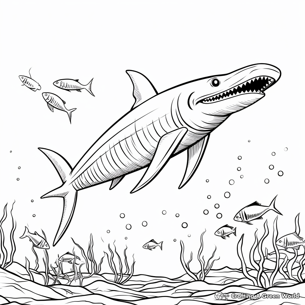 Mosasaurus and Other Sea Creatures Coloring Pages 4