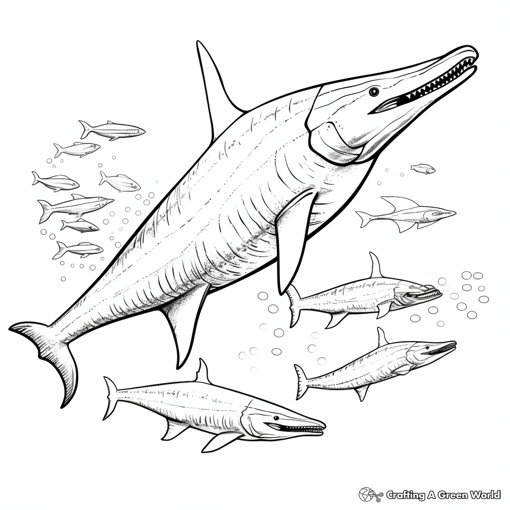 Mosasaurus Family Coloring Pages: Male, Female, and Juvenile 1