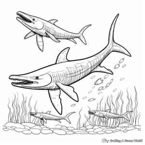 Mosasaurus Family Coloring Pages: Male, Female, and Juvenile 2