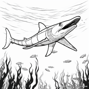 Mosasaurus in the Open Ocean: Scene Coloring Pages 1