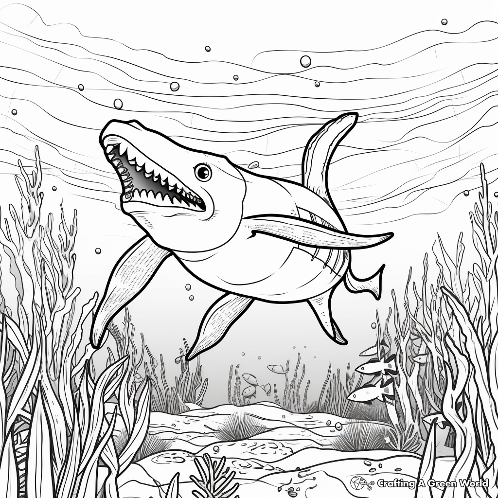 Mosasaurus in the Open Ocean: Scene Coloring Pages 3