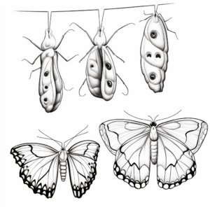 Moth and Butterfly Pupa Comparison Coloring Pages 4