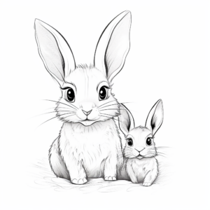 Mother and Baby Bunny Bonding Coloring Pages 1