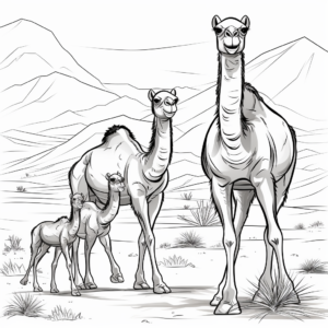 Mother and Baby Camel in the Desert Coloring Pages 3