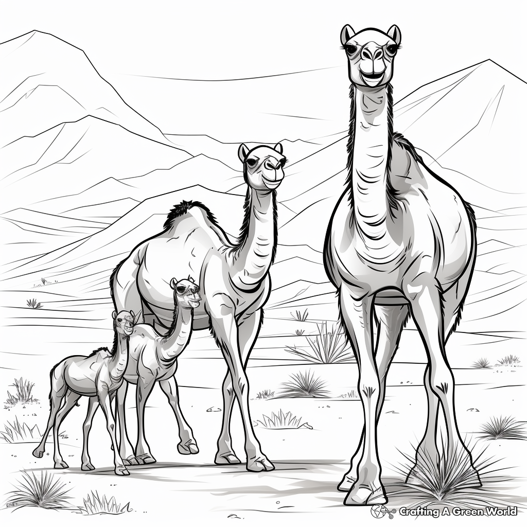 Mother and Baby Camel in the Desert Coloring Pages 3
