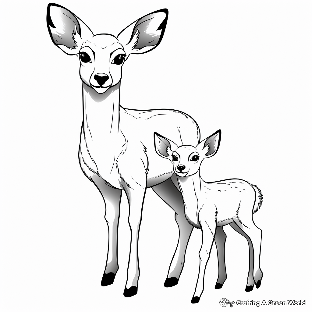 Mother and Baby Deer: Simple Duo Coloring Pages 1