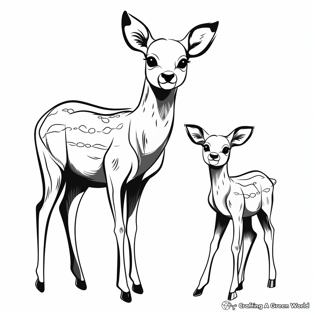 Mother and Baby Deer: Simple Duo Coloring Pages 2