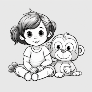 Mother and Baby Girl Monkey Coloring Pages 1