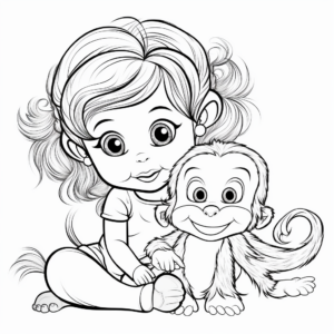 Mother and Baby Girl Monkey Coloring Pages 2