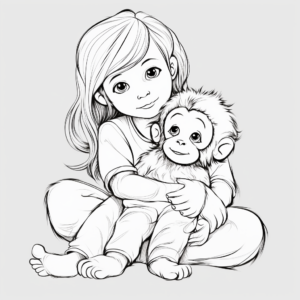 Mother and Baby Girl Monkey Coloring Pages 3